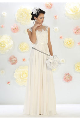 LA Merchandise LA1428B Cap Sleeve Chiffon Plus Size bridal dress - Ivory - LA Merchandise