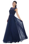 Load image into Gallery viewer, LA Merchandise LA1428 Boat Neck Cap Sleeve Formal Dress - NAVY - LA Merchandise