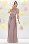 Load image into Gallery viewer, LA Merchandise LA1428 Boat Neck Cap Sleeve Formal Dress - MAUVE - LA Merchandise