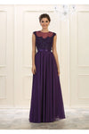 Load image into Gallery viewer, LA Merchandise LA1428 Boat Neck Cap Sleeve Formal Dress - PURPLE - LA Merchandise
