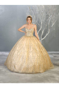 LA Merchandise LA145 Detailed Corset Quince Glitter Formal Ball Gown - CHAMPAGNE - LA Merchandise