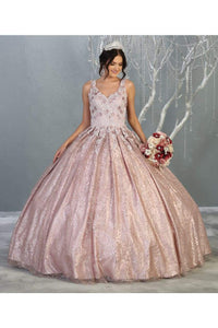 LA Merchandise LA149 Plus Size Sleeveless Floral Quinceanera Ball Gown - MAUVE - LA Merchandise