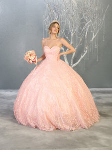 LA Merchandise LA150 Wholesale Floral Lace Quinceanera Ball Gown - BLUSH - LA Merchandise