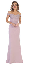 Load image into Gallery viewer, LA Merchandise LA1529 Off The Shoulder Embroidered Formal Dress - MAUVE - LA Merchandise