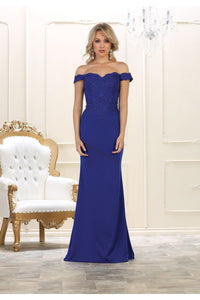 LA Merchandise LA1529 Off The Shoulder Embroidered Formal Dress - ROYAL - LA Merchandise