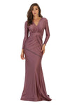 Load image into Gallery viewer, LA Merchandise LA1530 V Neck Long Sleeve Formal Evening Dress - MAUVE - LA Merchandise
