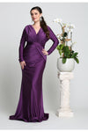 Load image into Gallery viewer, LA Merchandise LA1530 V Neck Long Sleeve Formal Evening Dress - PURPLE 20 - LA Merchandise