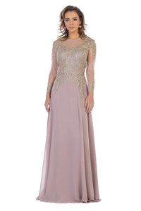 LA Merchandise LA1549 Plus Size Formal Evening Mother of Bride Gown - MAUVE GOLD - LA Merchandise