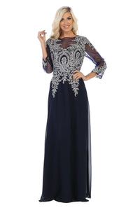LA Merchandise LA1549 Plus Size Formal Evening Mother of Bride Gown - NAVY SILVER - LA Merchandise