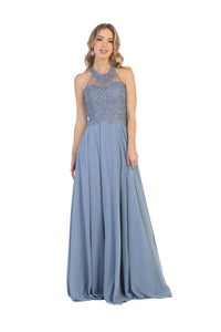 LA Merchandise LA1557 Halter A Line Open Back Wholesale Formal Dress - Dusty Blue - Dress LA Merchandise