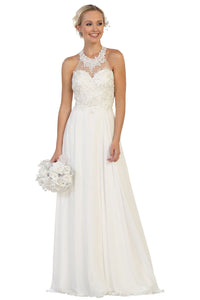 LA Merchandise LA1557 Halter A Line Open Back Wholesale Formal Dress - Ivory - Dress LA Merchandise