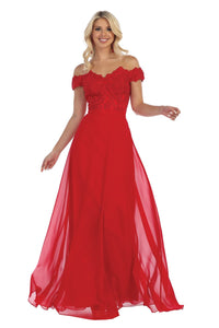 LA Merchandise LA1601 Corset Off The Shoulder Wholesale Prom Dress - Red - LA Merchandise
