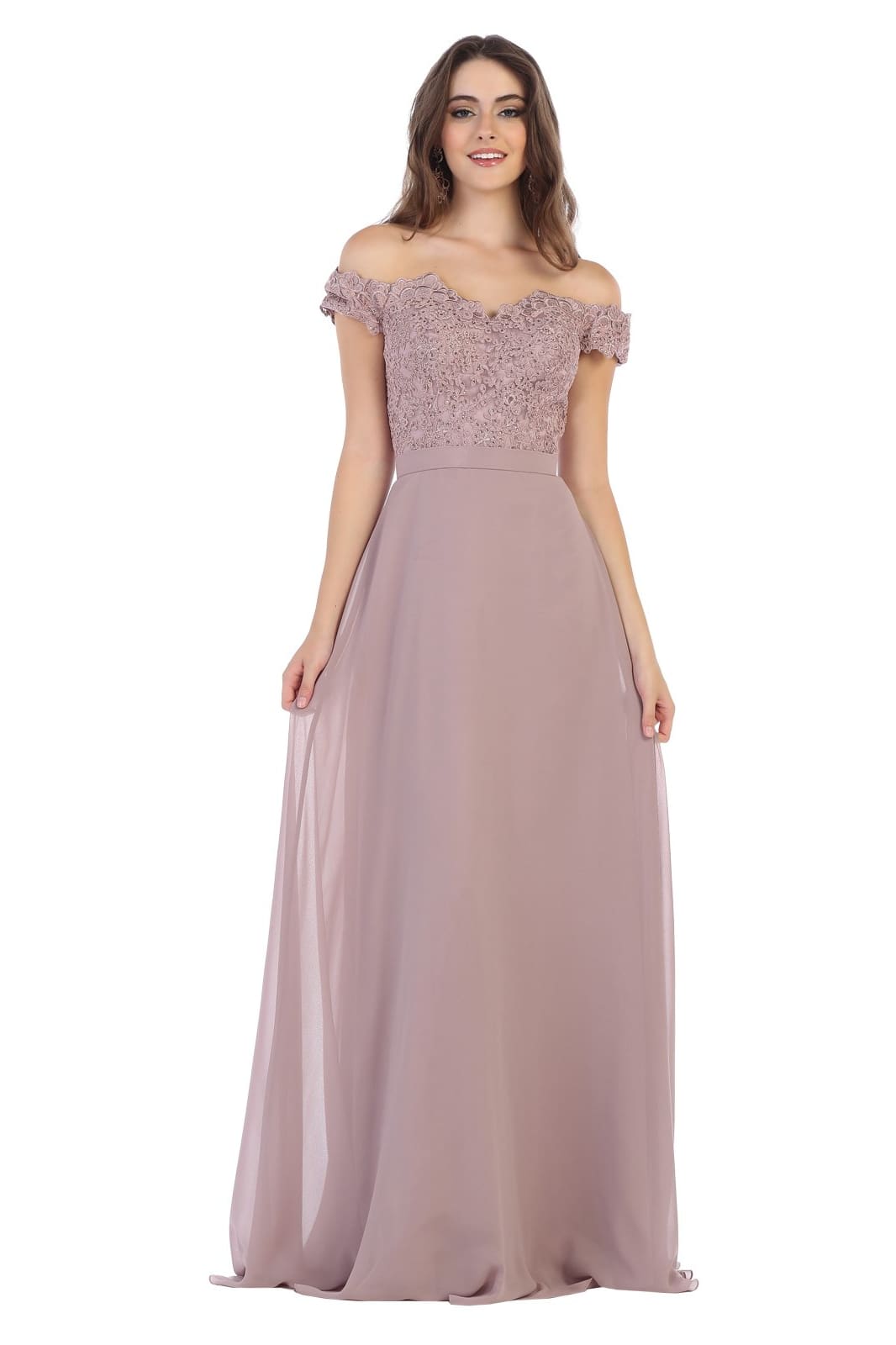 LA Merchandise LA1601 Corset Off The Shoulder Wholesale Prom Dress - Mauve - LA Merchandise