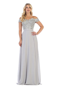LA Merchandise LA1601 Corset Off The Shoulder Wholesale Prom Dress - Silver - LA Merchandise