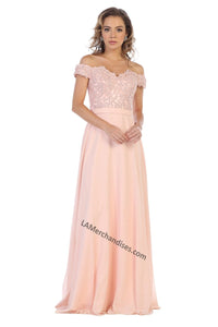 LA Merchandise LA1601 Off Shoulder Embellished Formal Evening Gown - BLUSH - LA Merchandise