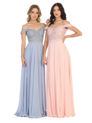 LA Merchandise LA1602 Off The Shoulder A Line Prom Dress - BLUSH - LA Merchandise