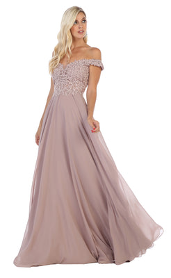LA Merchandise LA1602 Long Off Shoulder Corset Formal Dress - MAUVE - LA Merchandise