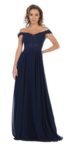 LA Merchandise LA1602 Long Off Shoulder Corset Formal Dress - NAVY - LA Merchandise