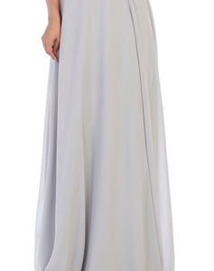LA Merchandise LA1602 Long Off Shoulder Corset Formal Dress - SILVER - LA Merchandise