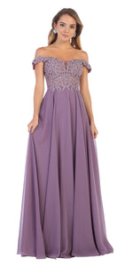 LA Merchandise LA1602 Long Off Shoulder Corset Formal Dress - VICTORIAN LILAC - LA Merchandise