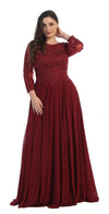 Load image into Gallery viewer, LA Merchandise LA1615 Elegant Long Sleeve Mother of the Bride Dress - Burgundy - LA Merchandise