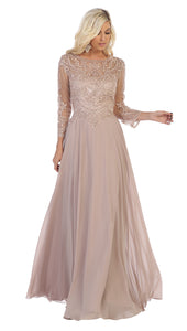 LA Merchandise LA1615 Elegant Long Sleeve Mother of the Bride Dress - Mocha - LA Merchandise