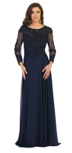 Load image into Gallery viewer, LA Merchandise LA1615 Elegant Long Sleeve Mother of the Bride Dress - Navy - LA Merchandise