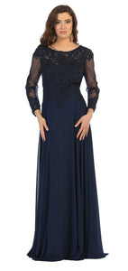 LA Merchandise LA1615 Elegant Long Sleeve Mother of the Bride Dress - Navy - LA Merchandise