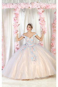 LA Merchandise LA164 Embroidered Quinceanera Ball Gown - BLUSH MULTI - Formal Dress Shops, Inc