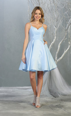 LA Merchandise LA1654 Spaghetti Straps Pockets Simple Hoco Dress - BABY BLUE - LA Merchandise