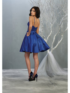 LA Merchandise LA1654 V Neck A-Line Short Satin Dress - - LA Merchandise