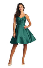 Load image into Gallery viewer, LA Merchandise LA1654 V Neck A-Line Short Satin Dress - HUNTER GREEN - LA Merchandise