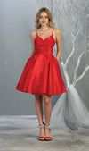 Load image into Gallery viewer, LA Merchandise LA1654 V Neck A-Line Short Satin Dress - RED - LA Merchandise