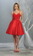 Load image into Gallery viewer, LA Merchandise LA1654 V Neck A-Line Short Satin Dress - RED - LA Merchandise