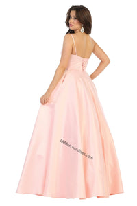 LA Merchandise LA1678 Simple Spaghetti Straps Long Satin Semi Ballgown - - LA Merchandise