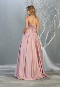 LA Merchandise LA1678 Simple Spaghetti Straps Long Satin Semi Ballgown - - LA Merchandise