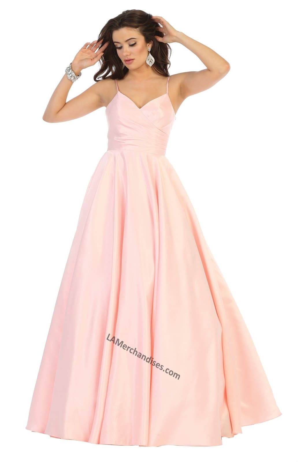 LA Merchandise LA1678 Simple Spaghetti Straps Long Satin Semi Ballgown - Blush - LA Merchandise