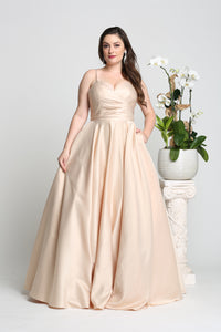 LA Merchandise LA1678 Simple Spaghetti Straps Long Satin Semi Ballgown - Champagne - LA Merchandise