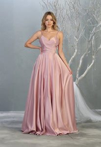 LA Merchandise LA1678 Simple Spaghetti Straps Long Satin Semi Ballgown - Mauve - LA Merchandise