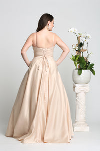LA Merchandise LA1678 Simple Spaghetti Straps Long Satin Semi Ballgown - - LA Merchandise