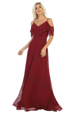 LA Merchandise LA1686 Wholesale Bridesmaid Off Shoulders Chiffon Dress - BURGUNDY - LA Merchandise