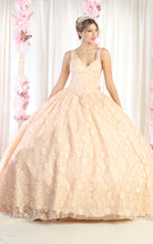 Load image into Gallery viewer, LA Merchandise LA168 Floral Applique V-Neck Corset Quinceanera Ball Gown - CHAMPAGNE - LA Merchandise