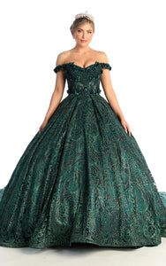 LA Merchandise LA169 Off Shoulder Quinceanera Ball Gown - HUNTER GREEN - LA Merchandise