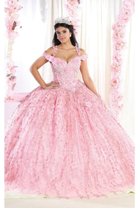 LA Merchandise LA172 Glitter Corset Back Ball 3D Applique Ball Gown - PINK - Dress LA Merchandise