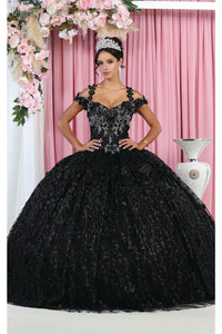 LA Merchandise LA172 Glitter Corset Back Ball 3D Applique Ball Gown - BLACK - Dress LA Merchandise