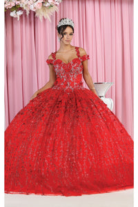 LA Merchandise LA172 Glitter Corset Back Ball 3D Applique Ball Gown - RED - Dress LA Merchandise