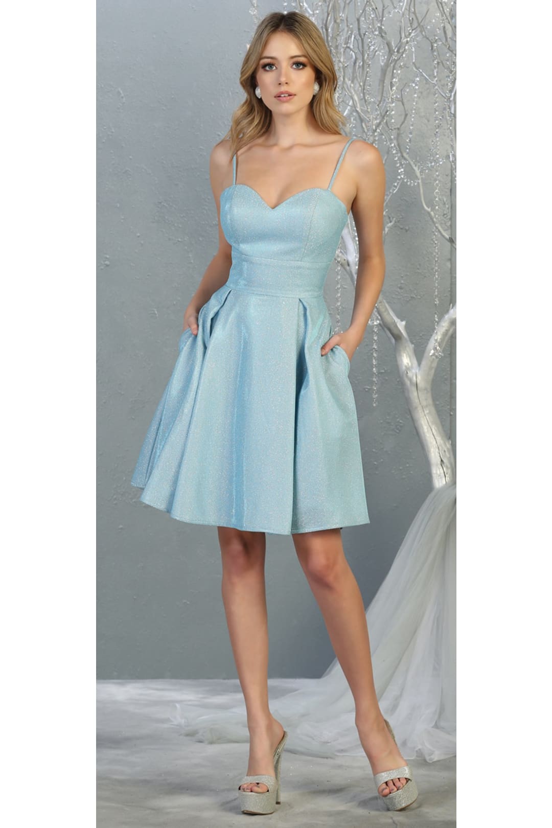 LA Merchandise LA1791 Corset A-Line Sleeveless Cocktail Short Dress - BABY BLUE - LA Merchandise