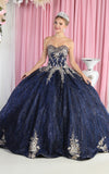 Load image into Gallery viewer, LA Merchandise LA179 Embroidered Strapless Corset Quinceanera Ball Gown - NAVY BLUE GOLD - LA Merchandise