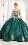 Load image into Gallery viewer, LA Merchandise LA179 Embroidered Strapless Corset Quinceanera Ball Gown - HUNTER GREEN GOLD - LA Merchandise