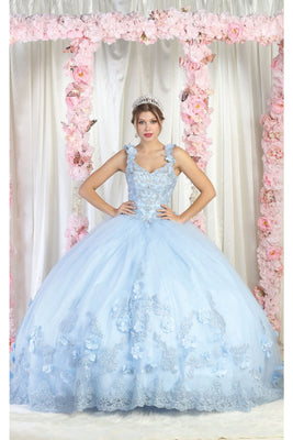 LA Merchandise LA180 Sleeveless Corset V-Neck Embroidered Quinceanera Ball Gown - BABY BLUE - LA Merchandise